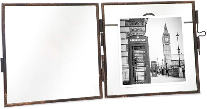 Isaac Jacobs 4x4, Antique Bronze, Vintage Style Brass and Glass, Metal Floating Picture Frame with Locket Closure, for Photos, Art, & More, Tabletop Display (4x4 Antique Bronze)