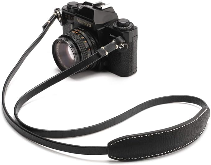 CANPIS CP005 Leather Camera Neck Shoulder Strap with Movable Pad compatible with Sony Leica Canon Fujifilm Olympus Panasonic Camera (Color: Black, Length 108cm)