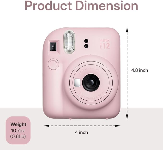 Fujifilm Instax Mini 12 Instant Camera Blossom Pink Bundle – Includes 40-Sheets Instax Mini Film, Protective Case, and Mini Photo Album