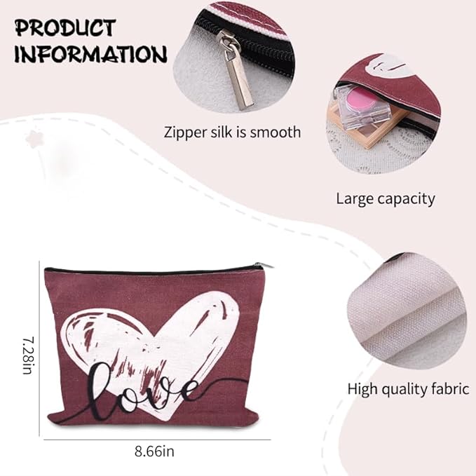 Anniversary Travel Makeup Bag Pouch Valentines Day Gifts for Womens Her Ladies Love Cosmetic Case Bag Heart Toiletry Bags Pouch Romantic Gf Graduation Gifts for Girlfriend Fiancee Wife Birthday Gift