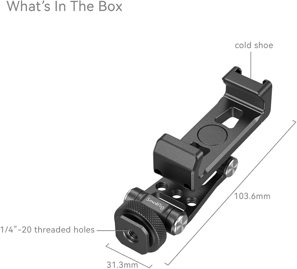 SMALLRIG Metal Phone Holder Support with Cold Shoe Mount, Universal Smartphone Adapter Support Free Adjustment Joints, Phone Tripod Mount for iPhone 17/16/15, for Samsung Galaxy etc-4382