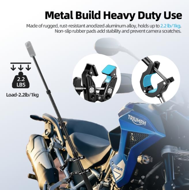 EMART Motorcycle Camera Mount Kit, Bicycle Handlebar Clamp Mount for Invisible Selfie Stick, Features Bike Seat Rail Clamp & Super Clamps - Compatible with Insta 360, gopro, DJI Nano Action Cameras