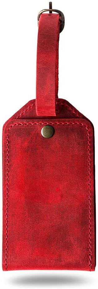 PEGAI 100% Soft Touch Rustic Leather Luggage ID Tag, Secure With Snap Closure and Easy Attachment to Suitcase, Backpack, Handbag, Handmade Travel Accessories Luggage Tags (Rose Red)
