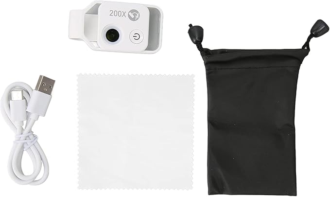flexman 200X Mini Phone Microscope with CPL Lens, USB Rechargeable Pocket Microscope with Universal Phone Clip, Digital Microscope Camera Attachments for Smartphones(White)