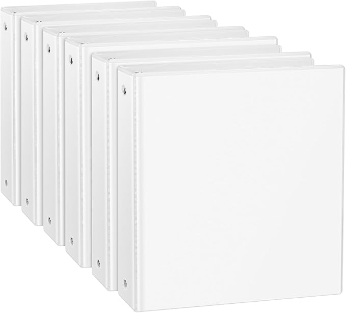 CIXILDTS 1.5-inch Round Ring Binder, 1-1/2" 3 Ring Binder Fit Letter Size Paper, Presentation View Binders, White, 6-Pack