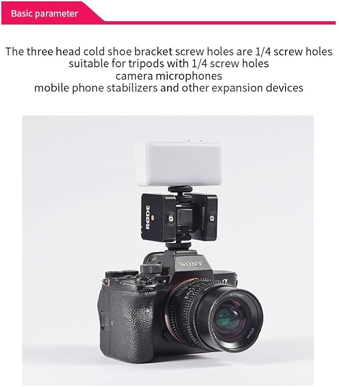 Aluminum Camera Cold Shoe Mount, Hot Shoe Extension Camera Flash Bracket for Light, Mic, with 1/4'' Tripod Screw (ST-001)