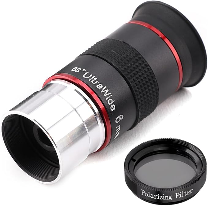 Starboosa 6mm 68° Ultra Wide-Angle Telescope Eyepiece with Polarizing Filter — Upgraded HD Fully Multi-Coated Optics — Long Eye Relief & All-Metal Build — 1.25" Eyepiece Set for Planetary Observation