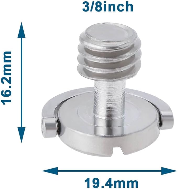 6Pcs 3/8 Inch Camera Fixing Screw D-Ring Male Thread Mounting Screw for Quick Release Plate Camera Tripod 19.4x16.2mm Silver