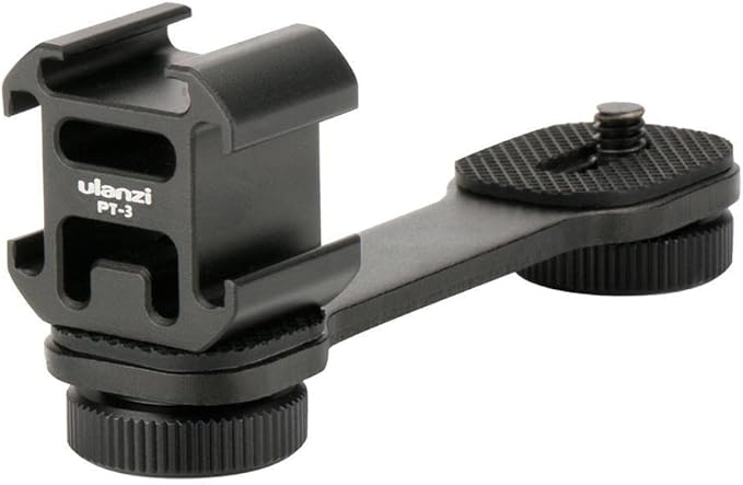 ULANZI PT-3 Triple Cold Shoe Mount Adapter Aluminium for Gimbal (DJI Osmo Mobile 2/3, Zhiyun, Feiyutech), Camera and Smartphone Vlog Video Microphone Extension Bar,Black