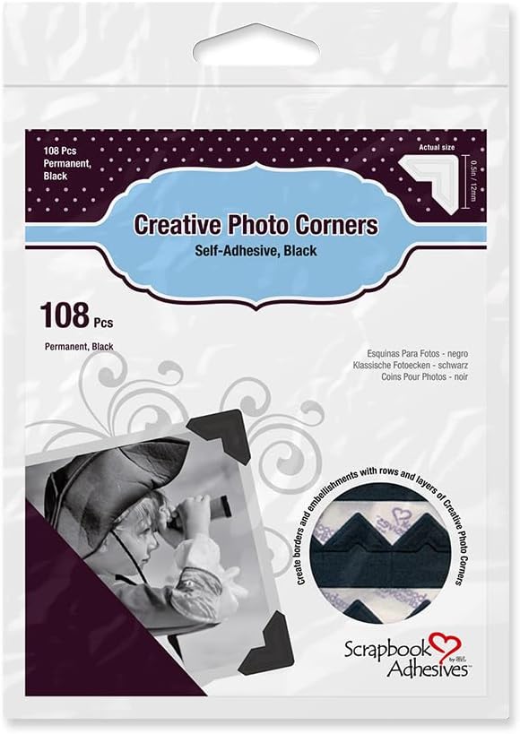 Scrapbook Adhesives by 3L Self-Adhesive Paper Photo Corners, Black, 108-Pack