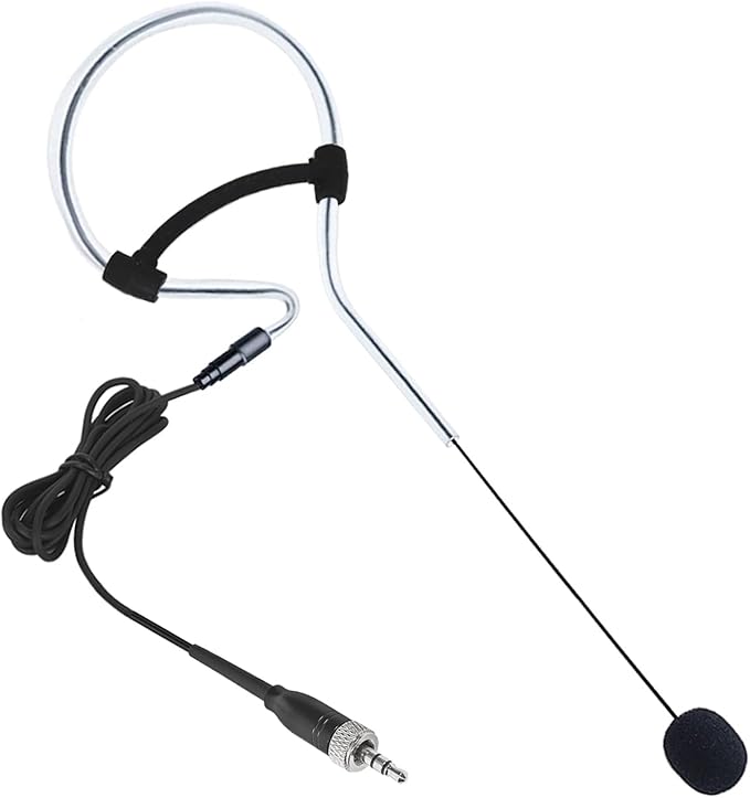 Black Single Earset Headset Microphone Headworn Over Ear Hanging Condenser Mic Compatible with Sennheiser Wireless Bodypack Transmitter System with 3.5mm Female Screw Plug