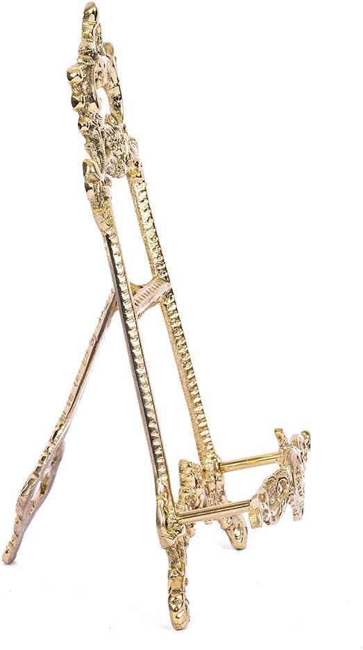 Brass Ornate Easel Display Stand Tabletop, 7" H