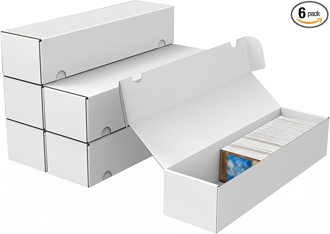 Trading Card Storage Box, 6-Pack 1100 Count White Corrugated Cardboard Bulk Sports Storage Box for TCG/Magic/Mtg Basketball Cards, Collectible Trading Cards
