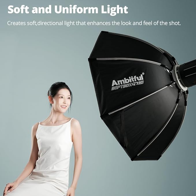 AMBITFUL 21.6" Softbox Quick Release with Bowens Mount & Speedlite Bracket for COB Lights, Flash for CB60/CB100, SL60/SL100, MS300/SK400, V1/V1PRO/V100, AD200PRO/II (21.6")