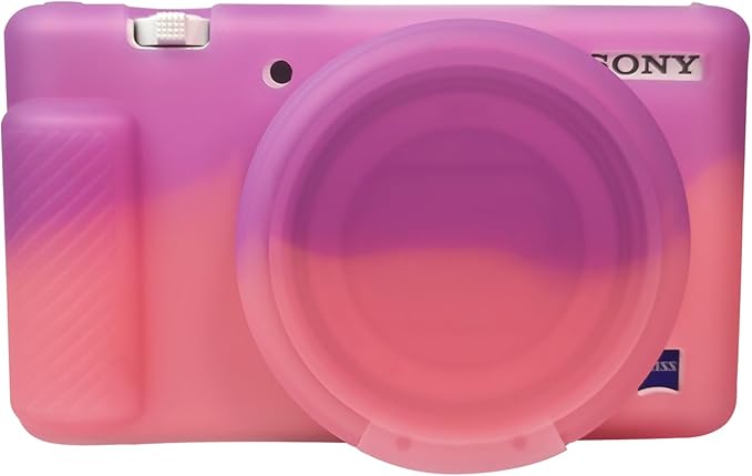Easy Hood Camera Case for Sony ZV-1, Soft Silicone Cover Camera Sleeve Body Skin Protective Case with Removable Lens Cap for Sony ZV1 Digital Camera, Purple Pink