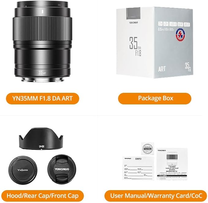 YONGNUO 35MM F1.8 E Mount Lens, STM Auto Focus Prime Lens, f/1.8 Lens for Sony E Mount APS-C Mirrorless Cameras ZV-E10 A6000 Series