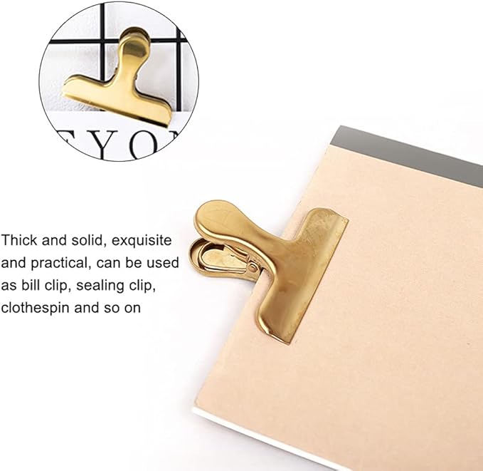 Fdit Brass Vintage Retro Clip Bill Holder with Stainless Steel - Golden T Clip