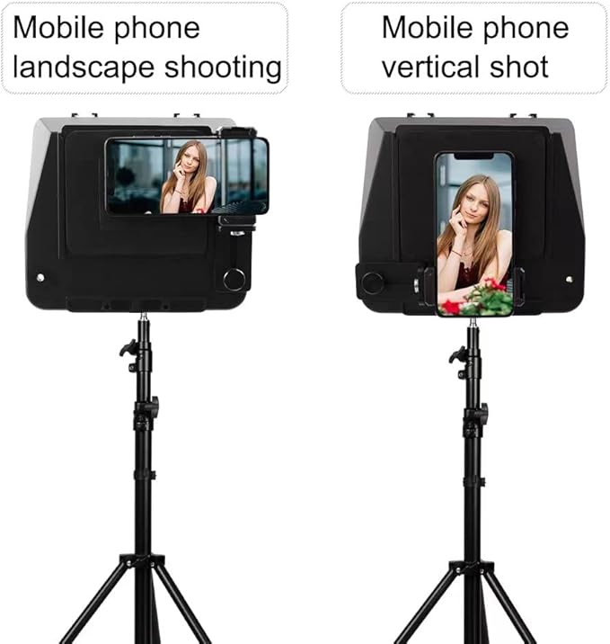 A10 Portable Teleprompter for Smartphones & DSLR Cameras with Phone Holder, Remote Control Ideal for Live Streaming, Interviews, Speeches & Video Production