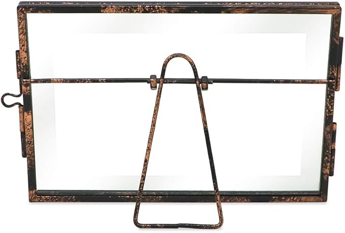 Isaac Jacobs 4x6, Antique Bronze, Vintage Style Brass and Glass, Metal Floating Picture Frame (Horizontal) with Locket Closure, for Photos, Art, More, Tabletop Display (4x6 Antique Bronze)