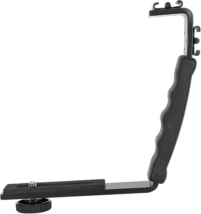 Sonew Camera Flash L Bracket Dual Hot Shoes Holder Mount Adapter Mount DV Microphone LED Light for Photography Lightweight Sturdy Durable