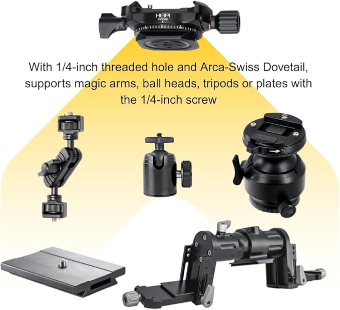 HEIPI Panoramic Panning Base, 360-Degree Tripod Base ARCA-Type Aluminum Alloy Camera Base Plate with Bubble Level for Tripod Monopod DSLR Cameras, Load Capacity 22 LBS
