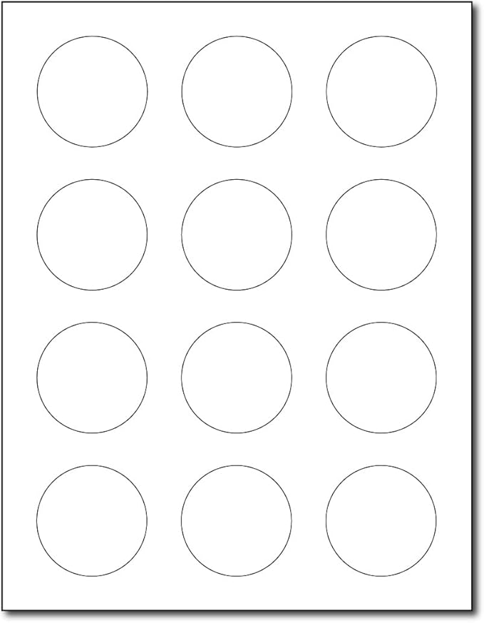 60 Pack - 2" Round Glossy Labels for Inkjet & Laser Printers - 12 Per Sheet, Circle Sticker Paper – Printable Label Sheets for Crafts, Packaging, & More - Made in USA (5 Sheets / 60 Labels)