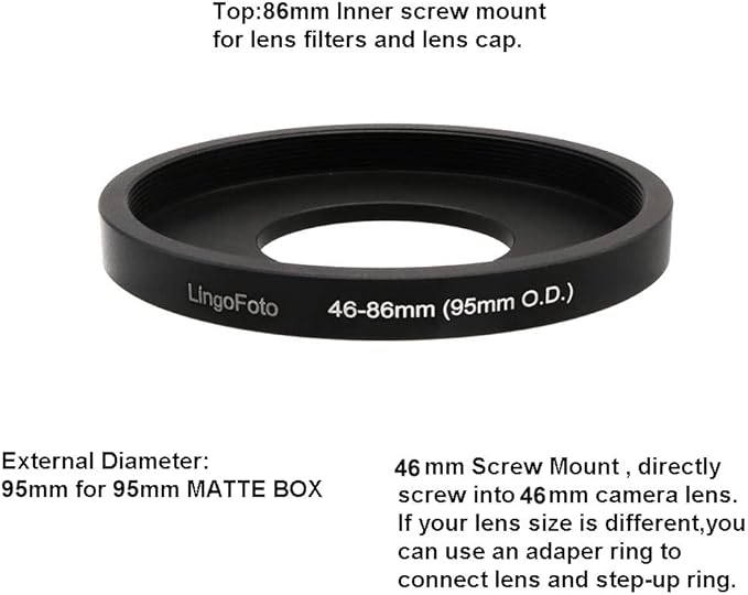 Lens Matte Box Adapter 60-86mm Step up Ring for 60mm Camera Lens to 95mm OD Matte Box Lens Mount (60-86/95mm)