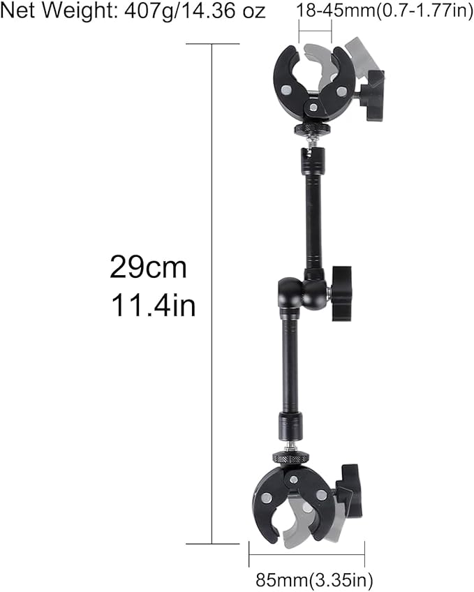 PellKing Super Double Clamp Camera Mount Umbrella Clamp, with 360° Magic Arm Double 1/4”-20 Adapter for Umbrella, Pole, Desktop, Strollers, Motorcycle, Photo Studio Light Stand, Photo Boom Stand