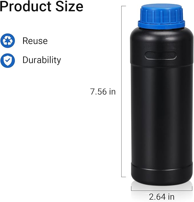 ASEVAT 16.9oz/500ml HDPE Darkroom Chemical Storage Bottles Photographic Plastic Containers with lids Empty Liquid Container for Film Photo Developing Processing Equipment, Laboratories (3pcs)