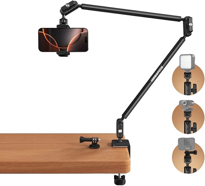 33" Magic Arm w Super Clamp, Overhead Camera Mount, Articulating Extended Friction Boom Arm w 1/4" Thread Adapter, for Mic, Light, Phone, Webcams, Action Camera