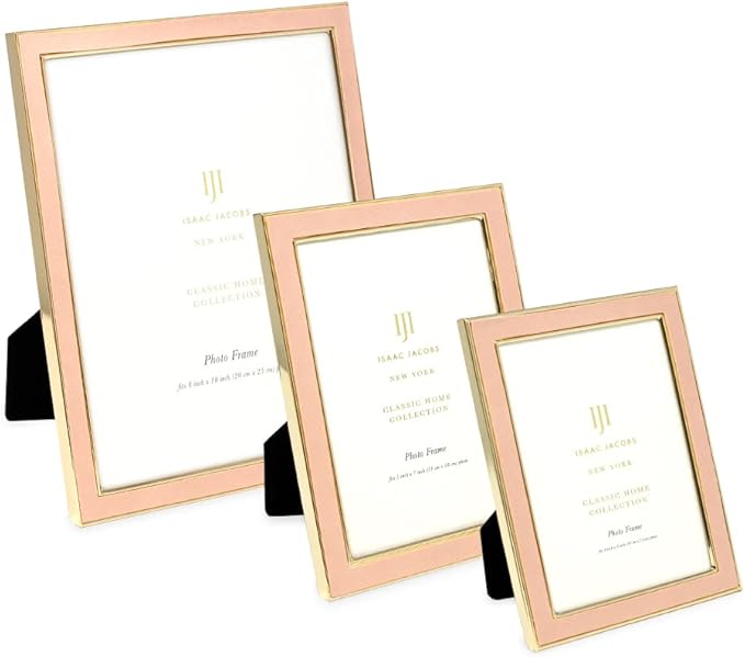 Isaac Jacobs 4x6 Pink Leather with Gold Metal (Vertical & Horizontal) Picture Frame, Suede Border w/Black Fabric Easel, Wall-Mountable, Made For Tabletop, Photo Gallery (4x6, Pink W/Gold)