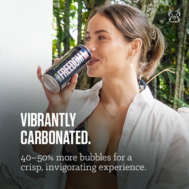 NO DAYS OFF Premium Sparkling Water+ Limited FREEDOM Edition - 12 Pack, 16 fl oz Can - Ultra-Purified Reverse Osmosis with MORE Bubbles, American Sourced-Filled-Packaged, Served in BPA-free Cans