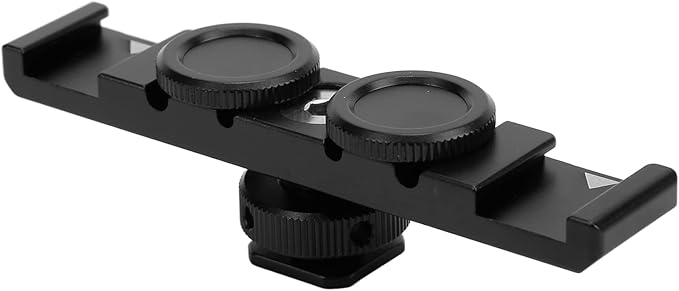 Dual Cold Shoe Extension Mount, Camera Extension Bar with Safety Lock, Aluminum Alloy Bracket for Monitor Microphone Flash Light, 1/4in Threaded Hole for Tripod Grip Handle