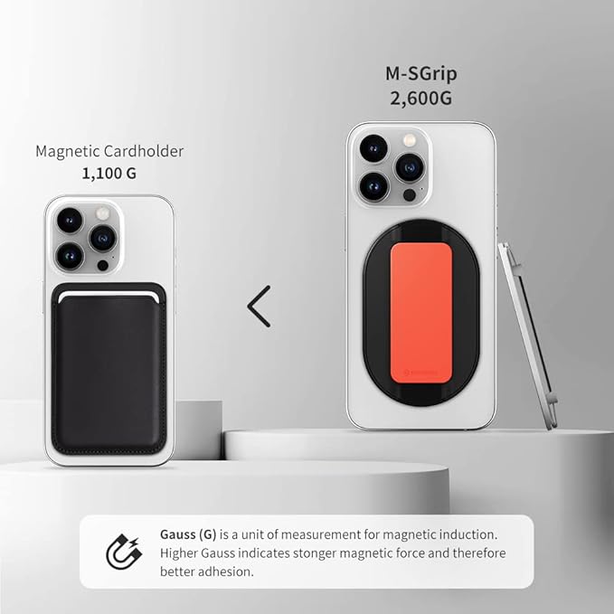 Sinjimoru for MagSafe Grip, Magnetic Phone Grip for MagSafe Stand, Strong Magnetic Phone Holder for iPhone 17 16 15 14 13. M-SGrip Black