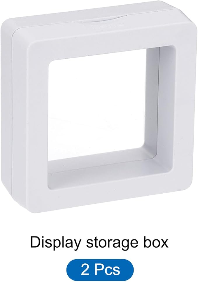 MECCANIXITY Floating Frame Display Holder Stand 3D Jewelry Display Box 1.97 x 1.97 x 0.79 Inch White for Ring Necklace Bracelet Earring Pack of 2