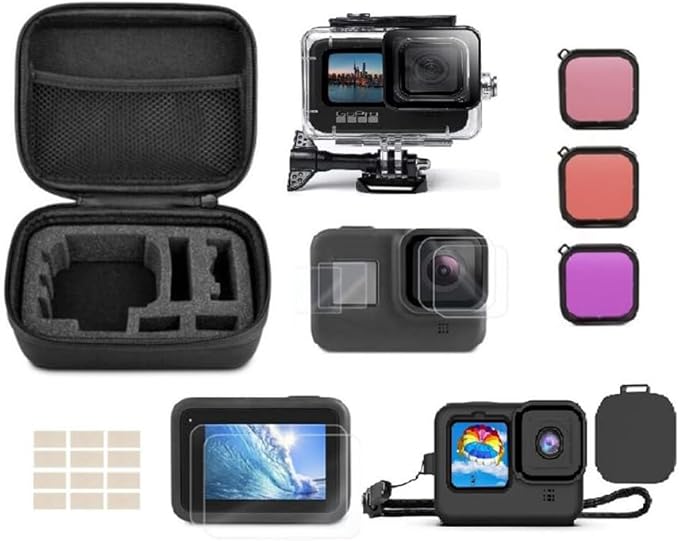 Coyktonty Camera Accessory Kit for Go-pro Hero 12 11 10 9 Black,Storage Case Waterproof Case Protective Film Silicone Cover Diving Filters Anti-Fog Insert