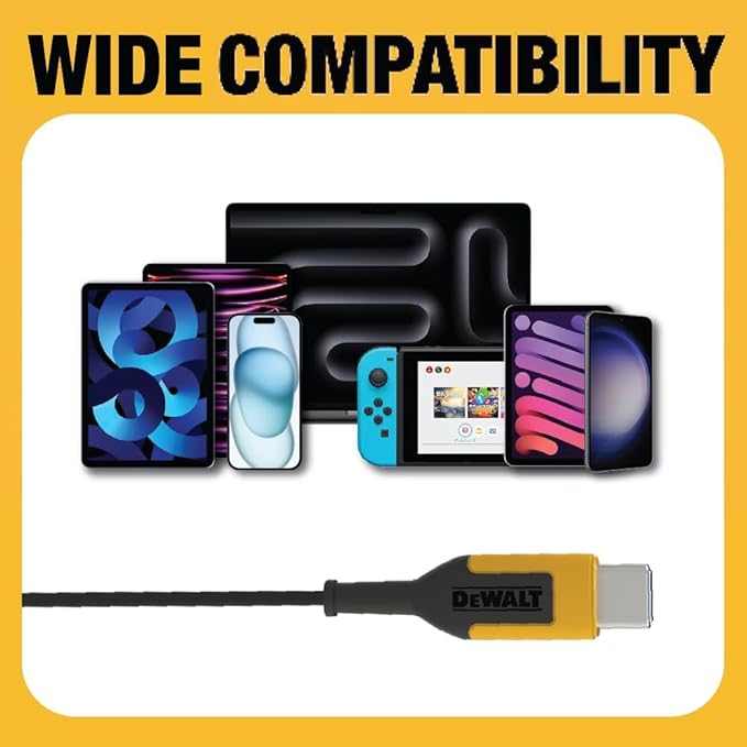 DEWALT Heavy Duty Jobsite USB C Headphones for iPad/iPhone 17/16/15 Pro Max, Corded Type C Earphones USBC Ear Buds Wired w/Microphone Volume Control Module, Compatible w/MacBook Samsung S23 Ultra