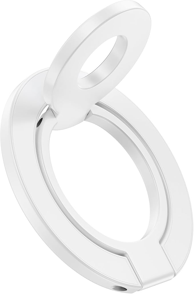 MagSafe Phone Ring Holder, Dual-Side Magnetic Grip Stand with Metal Ring, Foldable Kickstand for iPhone 17 16 15 14 13 12, Wireless Charging Compatible, Works with Magnetic Car Mounts & Desks-White