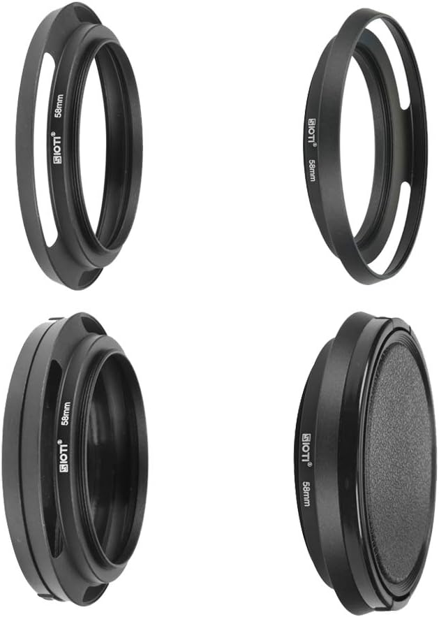 SIOTI 58mm Lens Hood, Oxidation Matte Anti Reflective Treatment, Aluminum Alloy, with 1 * 72mm Lens Cap, Compatible with Sony/Canon/Nikon/Fuji etc >24mm Camera Lens