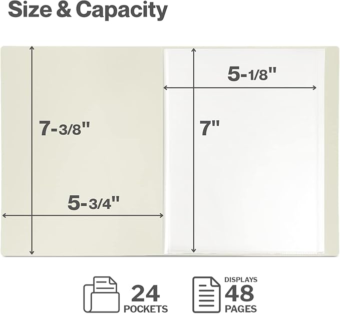 CRANBURY Small Photo Binder 5x7 (Black), 2-Pack Plastic Photo Book, 24 Pockets Show 48 Pictures, Mini Picture Presentation Binder with Customizable Album Cover, 5 x 7 Clear Sleeves