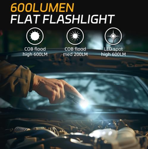 lexall Rechargeable Flashlight, 600 Lumens Portable LED Flashlight, Magnetic COB Flat Task Light with Pocket Clip, 3 Modes, Pocket Pen Inspection Light for Repairing, Camping, Hiking, Emergency（1 Pc）