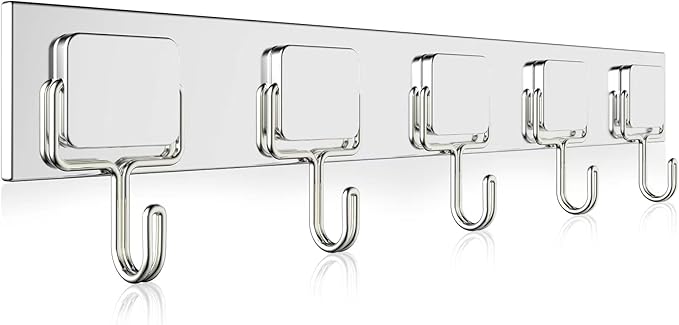 MAGTSMEI Magnetic Hooks Heavy Duty, Coat Hooks Rack with 5 Hooks, Extra Strong Magnet Hook for Hanging Coat Hat Keys, Neodymium Magnet Hooks for Refrigerator, Cruise, Classroom, 1pc Silver Coat Hook