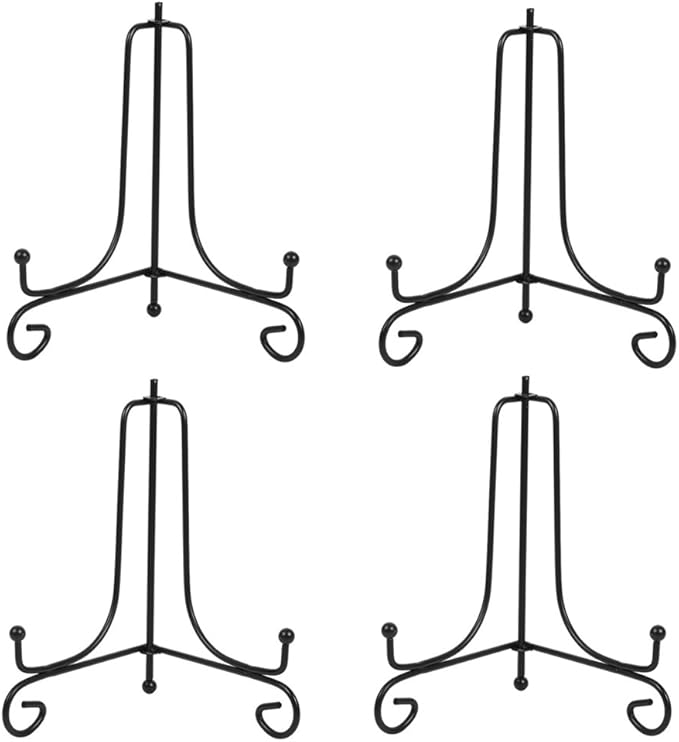 Artliving (4 pack) 7" Iron Display Stand, Black Iron Easel Plate Display Photo Holder Stand, Displays Picture Frames, Cookbooks, Decorative Plates, Tablets and Art