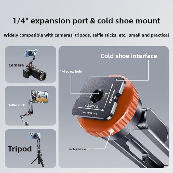 Magnetic Phone Holder with Cold Shoe Mount, Quick-Release Clamp Extension Rod, 1/4" Screw for Camera Field Monitor, Vlogging and Filmmaking Video Rig