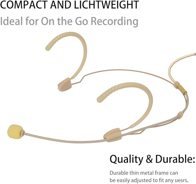 YXG Headworn Earset Over Ear Hanging Mic Beige Low Profile Light-Weight Microphone Compatible with AKG Wireless System Bodypack Transmitter,with 1.45m Cable Mini XLR Plug
