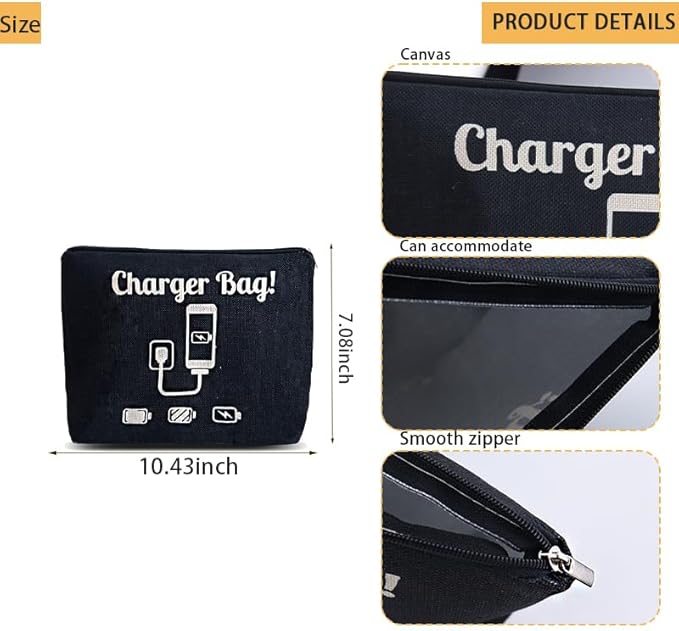 ShiQiao Spl Chargers Organiser Bag Black Charging Cables Travel Toiletry Pouch Electronic Charger Organiser Makeup Bag with Zipper Birthday Gifts for Mum Dad Charger Makeup Cosmetic Bags pouches