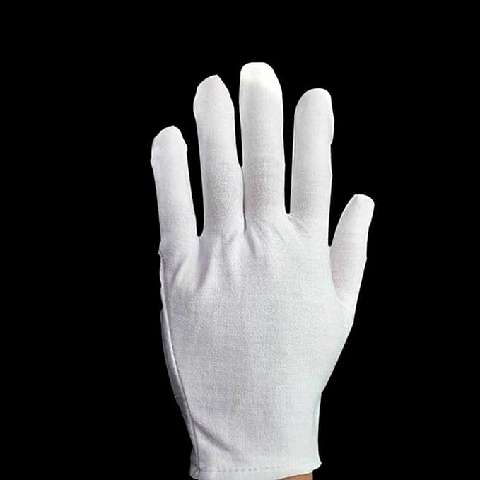 12 Pairs White Cotton Gloves for Eczema Dry Hands Breathable Work Glove Liners Moisturizing Spa Jewelry Inspection Etiquette Gloves Stretchy Fit for Men Women 24PCS Archival Photo Gloves (Medium)