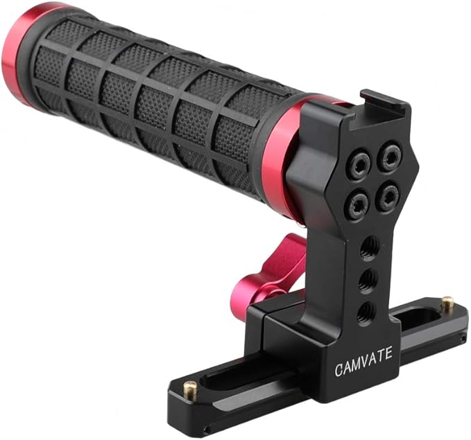 CAMVATE Quick Release Rubber Grip Top Handle with NATO Rail for Blackmagic Pocket Cinema Camera (Red) - 1498