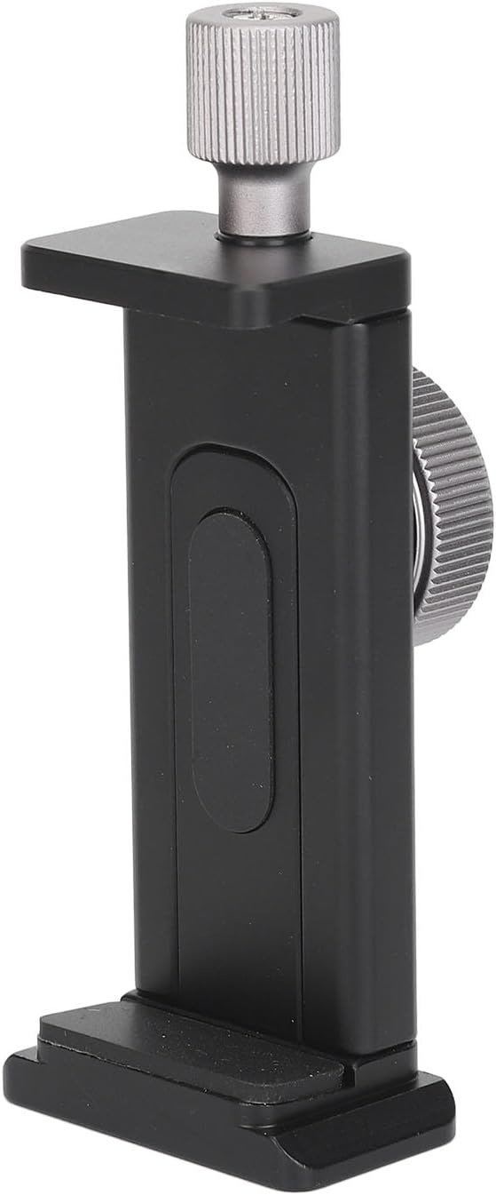 Phone Tripod Mount with Cold Shoe, 64-110mm Adjustable Clamp, Dual 1 / 4in Screw Holes, Universal Smartphone Tripod Adapter for Vlogging and Photography