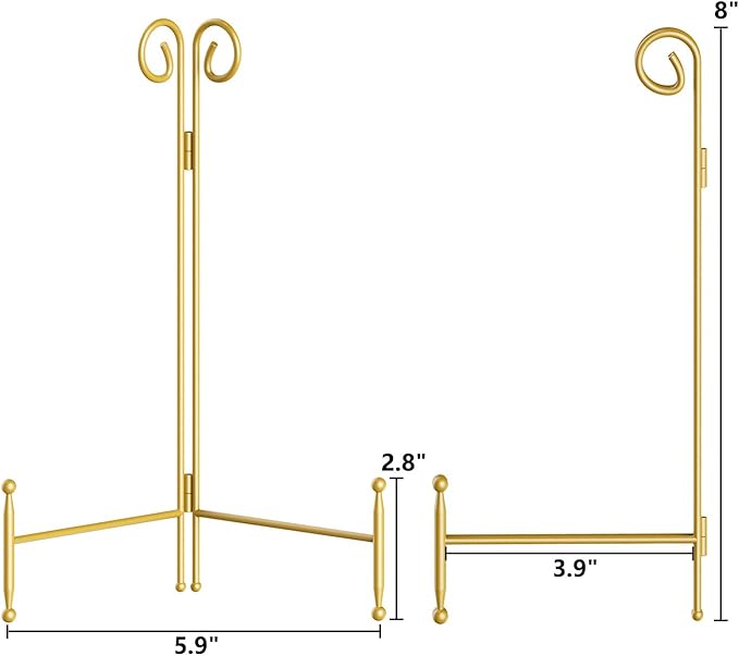 SVENJBB Plate Stands for Display, 8 Inch Plate Holder Display Stand, Gold Picture Frame Stand for Table, Decorative Easel Stand for Photo, Art, Plates and Books (1 Pack)